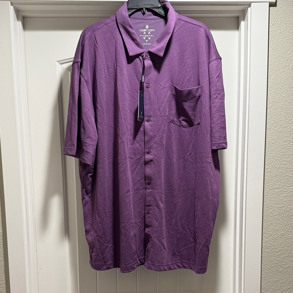 Veboon Casual Purple Button Down Polo Shirt